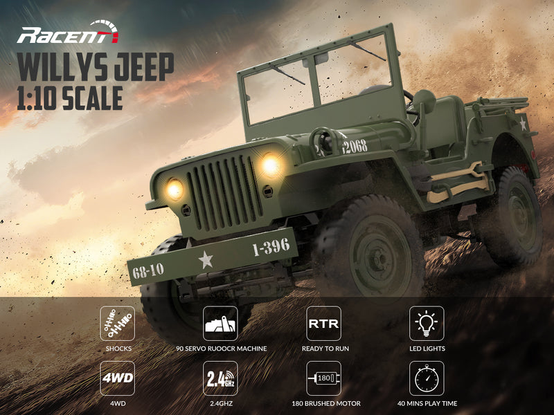RACENT RC クローラー 多目的オフロードカー 2.4G 1941 Mb スケーラー Willys ジープの 1:10 スケール シミュレーション