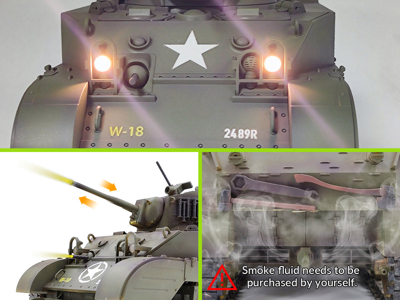 RACENT 1:16 RC タンク US M5A1 スチュアート、スモーク付き、バレルリフティング、砲塔回転 360 度、射撃禁止