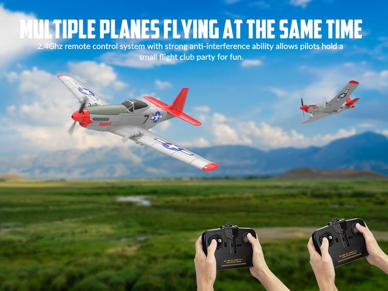 VOLANTEXRC P-51D Mustang 4-Chビギナー飛行機(Xpilotスタビライザー付き)-ワンキー曲技飛行(761-5)RTF