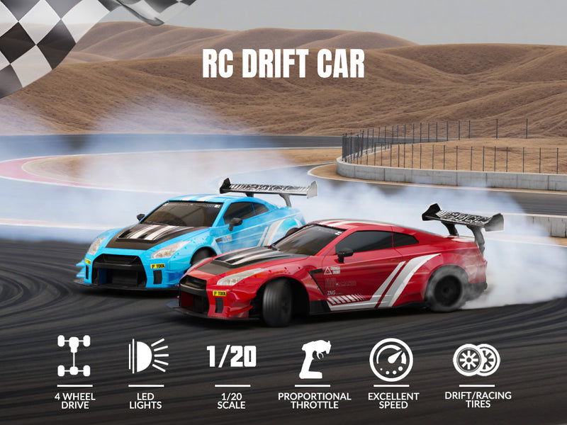 Racent 1:20 RCドリフトカー4WD、2つのバッテリー、デュアルモーターレッド