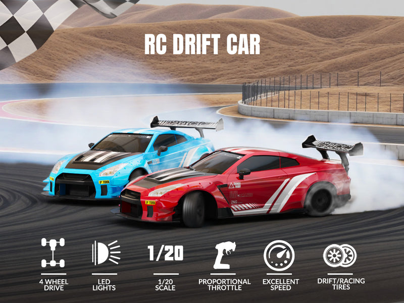 Racent 1:20 RCドリフトカー4WD、LEDライト、2バッテリー青