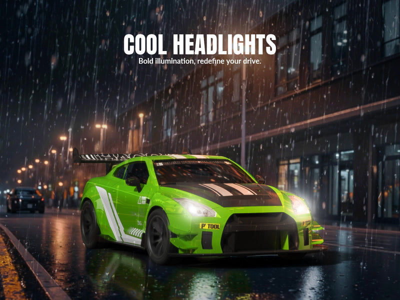 Racent 1:20 RCドリフトカー4WD、LEDライト、2つのバッテリー、デュアルモーターグリーン