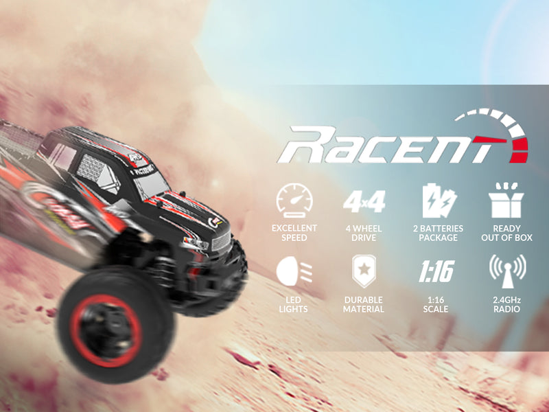 VOLANTEXRCリモートコントロールカー4WDオフロードRCモンスタートラック1:16スケール30MPH高速オールテレーンRC車両(子供または大人用)(785-5)(赤)