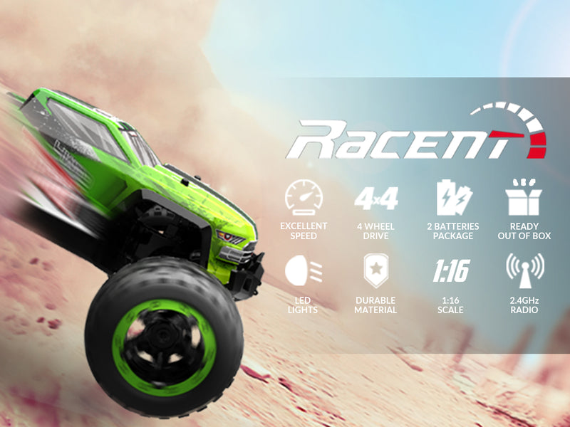 VOLANTEXRCリモートコントロールカー4WDオフロードRCモンスタートラック1:16スケール30MPH高速オールテレーンRC車両(子供または大人用)(785-5)(緑)