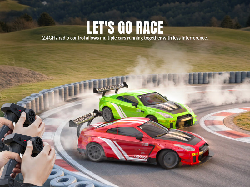 Racent 1:20 RCドリフトカー4WD、LEDライト、2つのバッテリー、デュアルモーターグリーン