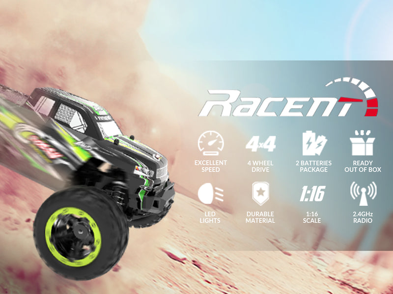 VOLANTEXRCリモートコントロールカー4WDオフロードRCモンスタートラック1:16スケール30MPH高速オールテレーンRC車両(子供または大人用)(785-5)(緑)