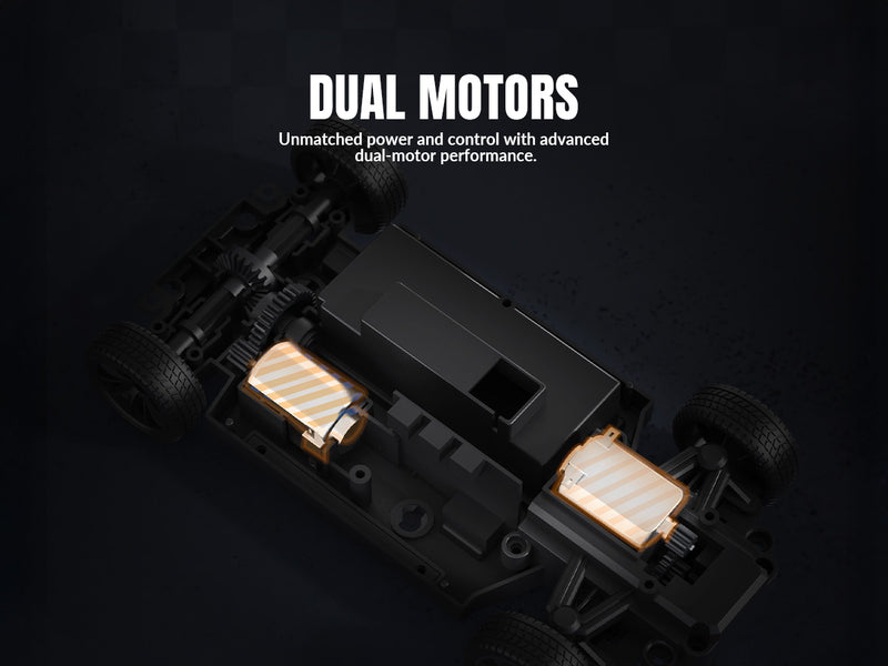 Racent 1:20 RCドリフトカー4WD、LEDライト、2つのバッテリー、デュアルモーターグリーン
