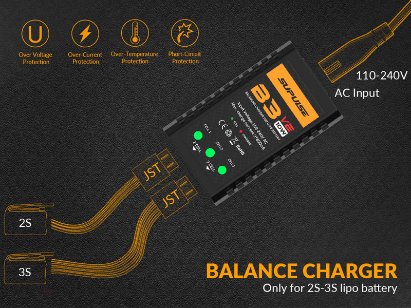SUPULSELiPoバッテリー充電器RCバランス充電器AC7.4-11.1V2S-3S10WアップグレードバージョンB3ACProコンパクト充電器Lipo充電器(B3V2)