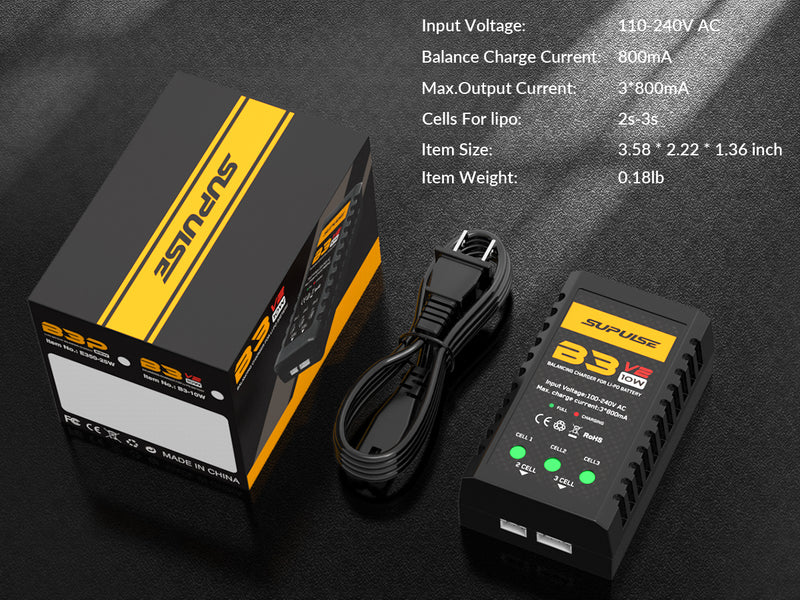 SUPULSELiPoバッテリー充電器RCバランス充電器AC7.4-11.1V2S-3S10WアップグレードバージョンB3ACProコンパクト充電器Lipo充電器(B3V2)