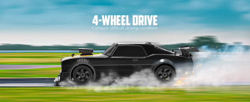 RACENT 1:16 RC ドリフトカー、2.4Ghz 4WD 18KM/H リモートコントロールカー、スプレーミスト付き、バッテリー 2 本