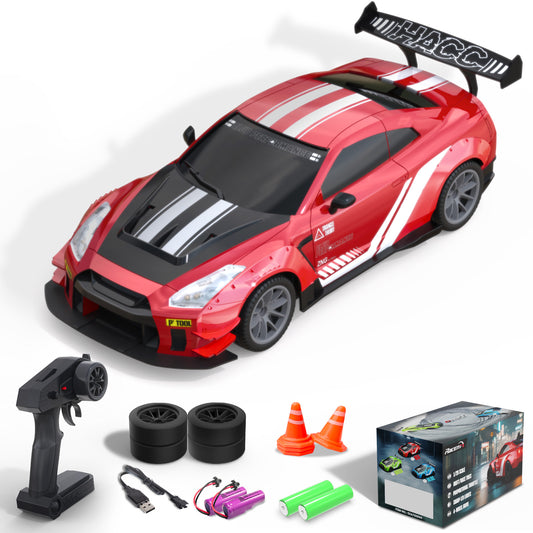 Racent 1:20 RCドリフトカー4WD、2つのバッテリー、デュアルモーターレッド