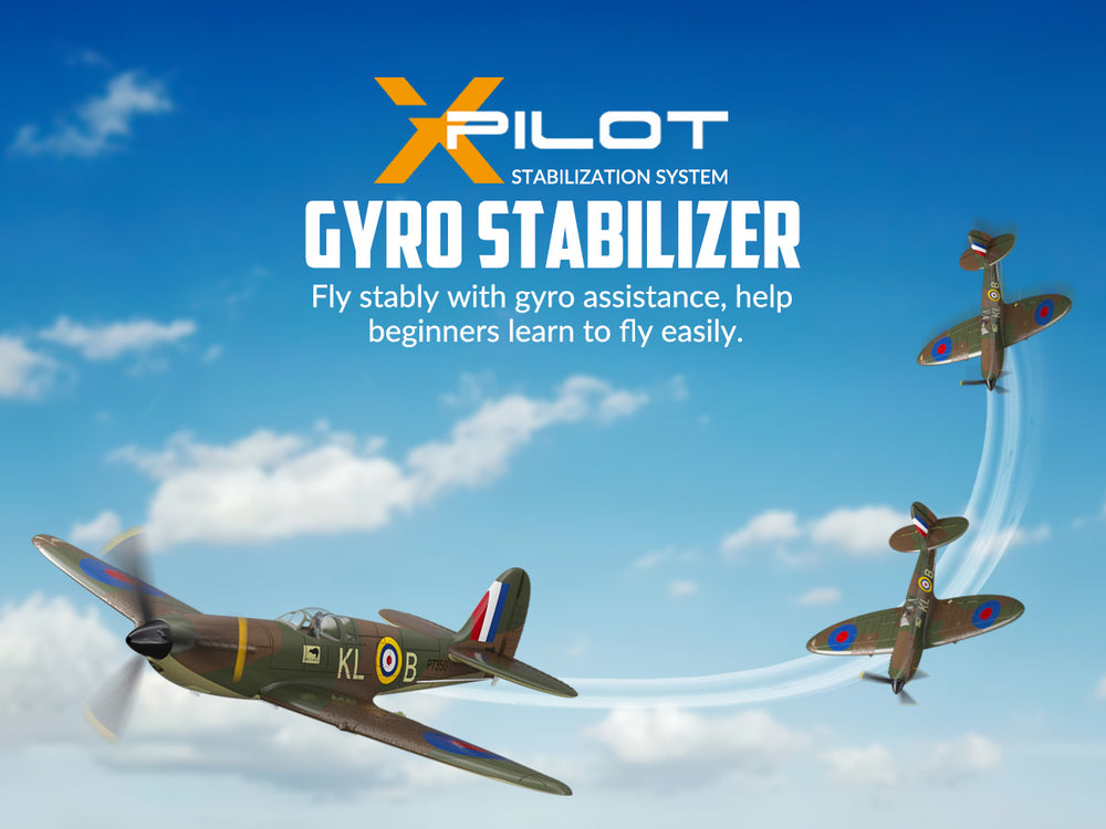 VOLANTEXRC スピットファイア 400mm 4CH RC ウォーバード - X-パイロット スタビライザー付き RTF RC 飛行機