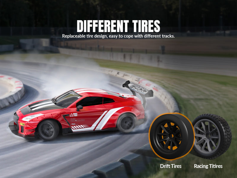 Racent 1:20 RCドリフトカー4WD、2つのバッテリー、デュアルモーターレッド