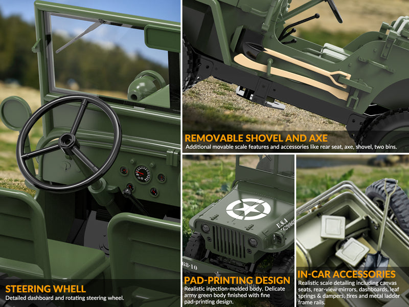 RACENT RC クローラー 多目的オフロードカー 2.4G 1941 Mb スケーラー Willys ジープの 1:10 スケール シミュレーション