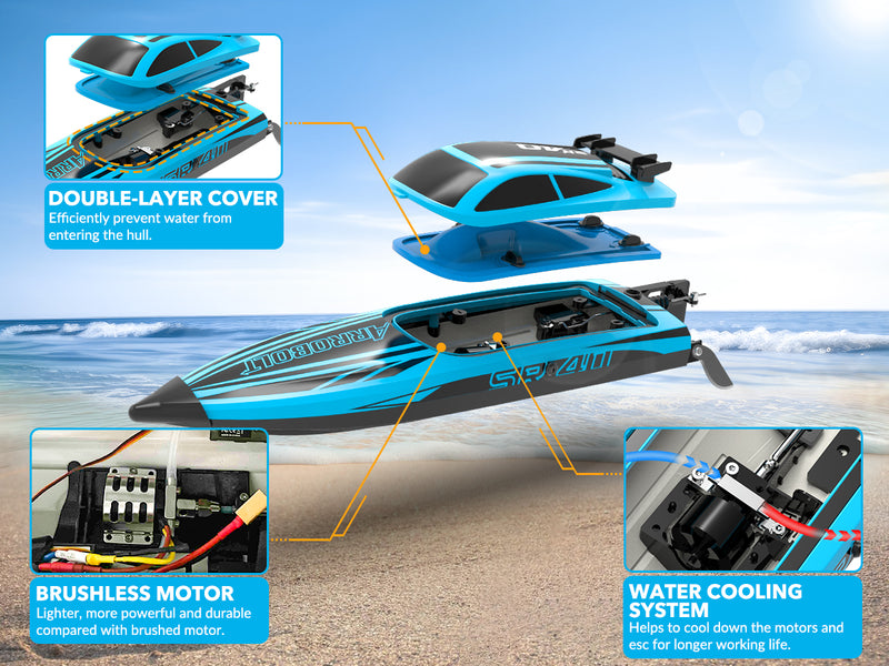 VOLANTEXRC Arrobolt SR40 ブラシレス 30+MPH 高速 RC ボート、大人用高速 RC ボート (79705-ブルー)