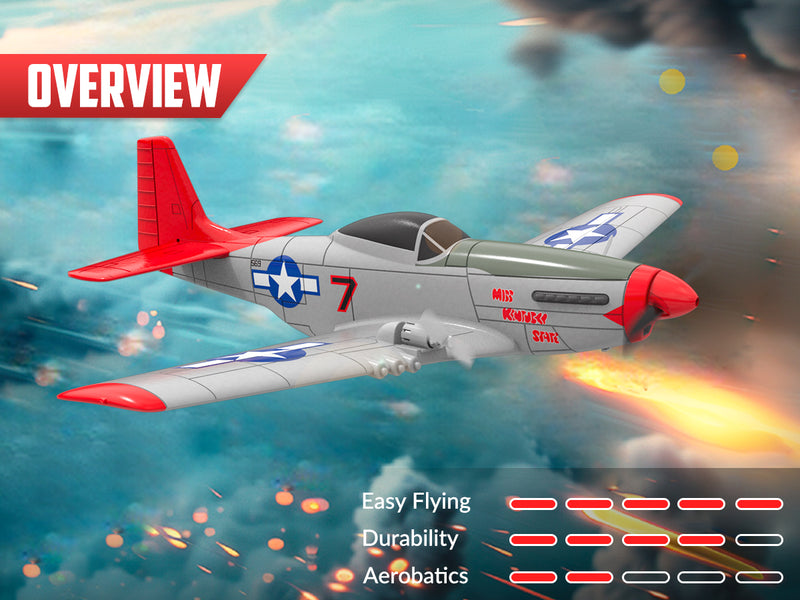 VOLANTEXRC P-51D Mustang 4-Chビギナー飛行機（Xpilotスタビライザー付き）-ワンキー曲技飛行（761-5）RTF