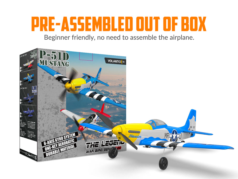 4 チャンネル P-51 マスタング RC 飛行機 RTF エクスパイロット ジャイロ付き - VOLANTEXRC