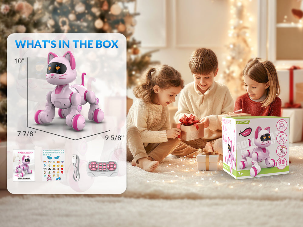 STEMTRON Programmable Remote Control & Interactive Robot Cat (White)