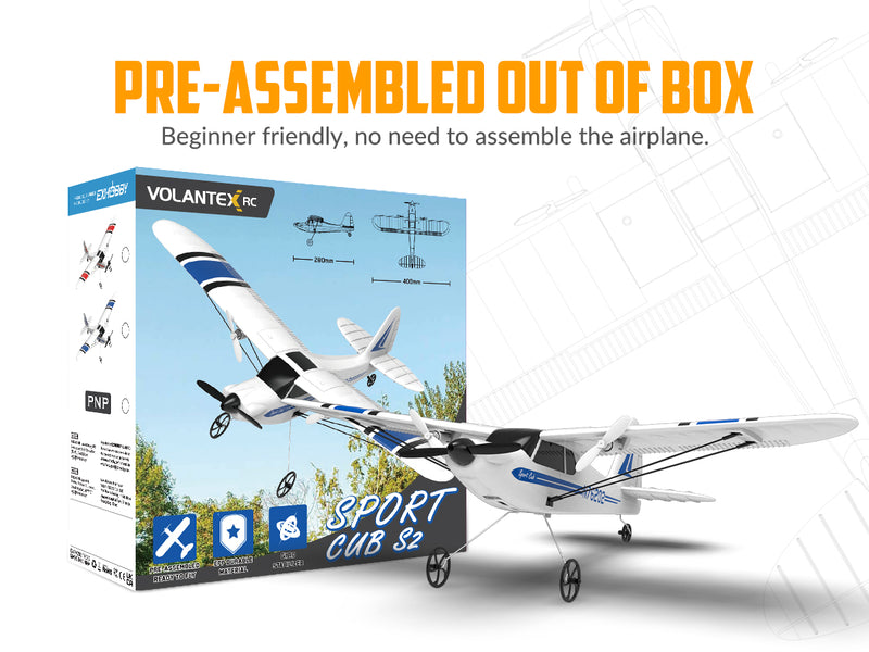 VOLANTEXRC Sport Cub S2 RC Plane with Gyro Stabilization System Ready to Fly for Beginners, 2.4Ghz 2-CH Remote Control Airplane RTF  (762-2)