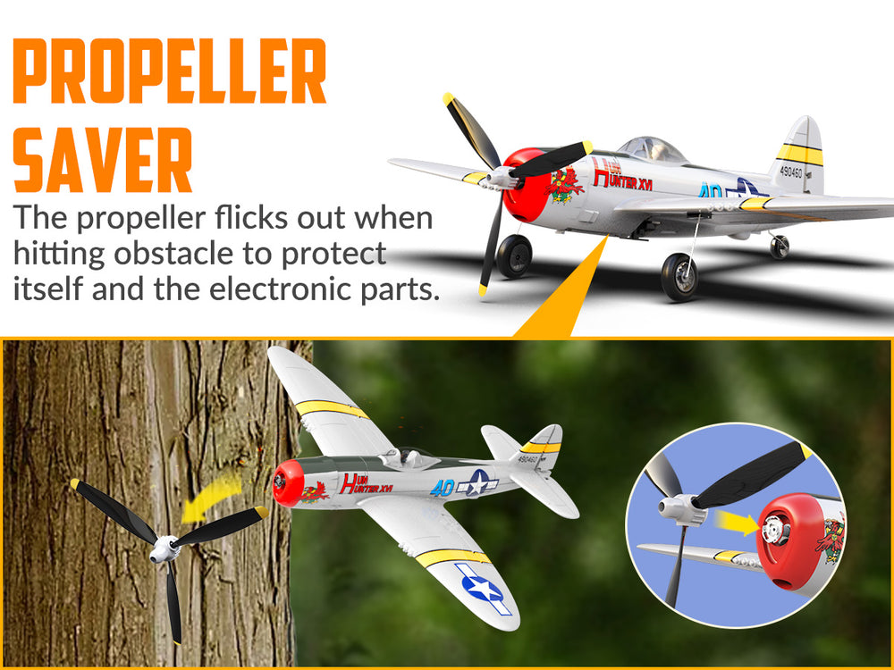 VOLANTEXRC P47 サンダーボルト RC飛行機 RTF - ジャイロ搭載4チャンネル戦闘機 & デュアルアラーム（電池2個使用）
