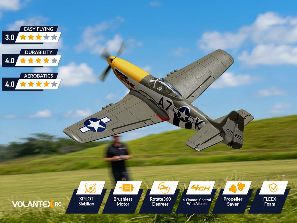 VOLANTEXRC P-51 マスタング ブラシレス RC 飛行機 500mm RTF ジャイロ付き