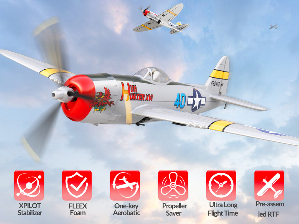 VOLANTEXRC P47 サンダーボルト RC飛行機 RTF - ジャイロ搭載4チャンネル戦闘機 & デュアルアラーム（電池2個使用）