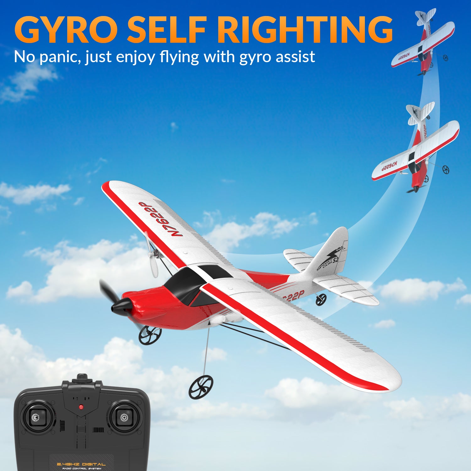 VOLANTEXRC Sport Cub S2 RC Plane with Gyro Stabilization System Ready to Fly for Beginners, 2.4Ghz 2-CH Remote Control Airplane RTF  (762-2)