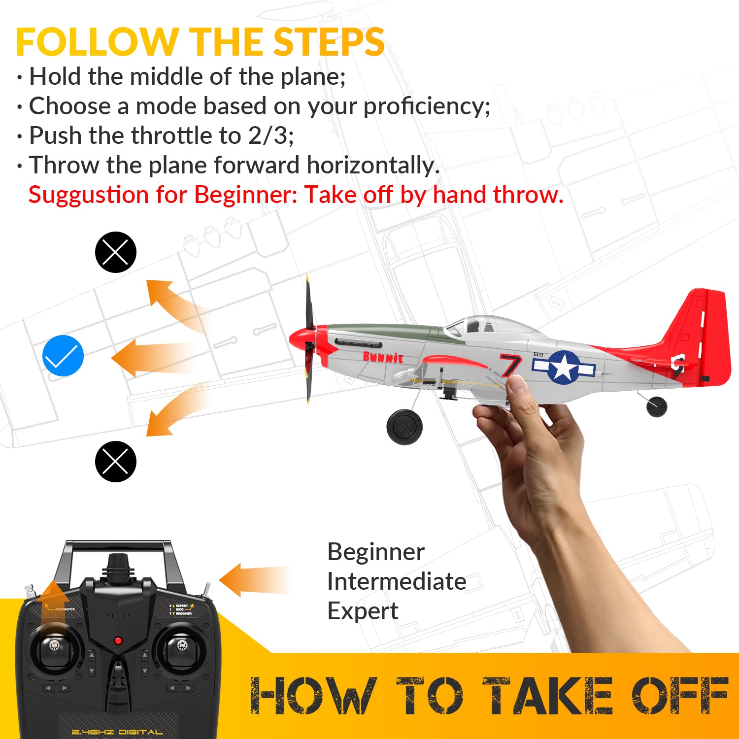 VOLANTEXRC P51D Mustang Beginner RC Airplane with Gyro
