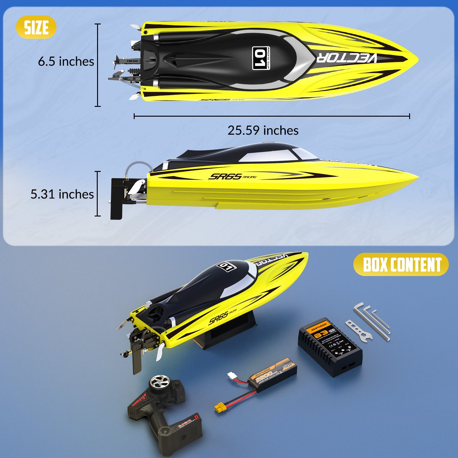 ベクターSR6535mphラジコンレーシングボート、自動ロールバック792-5RTRイエロー