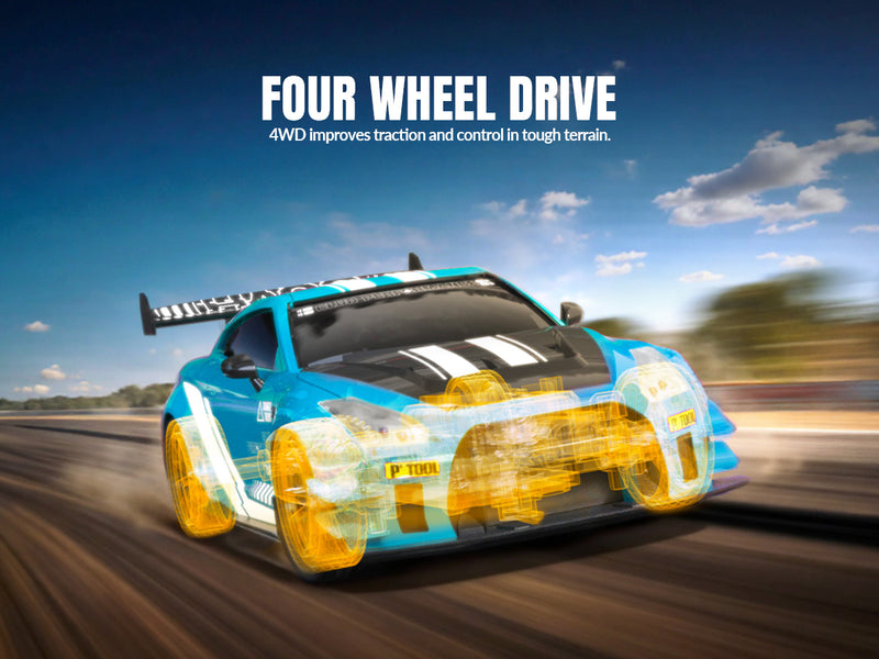 Racent 1:20 RCドリフトカー4WD、LEDライト、2バッテリー青