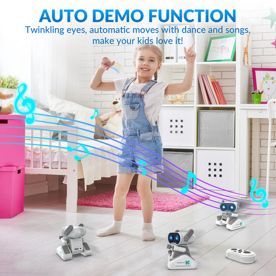 STEMTRON Rechargeable RC Robot Toys with Auto Demo, Dance Moves, Music for Kids (Grey)-EXHOBBY LIMITED.