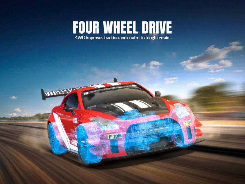 Racent 1:20 RCドリフトカー4WD、2つのバッテリー、デュアルモーターレッド