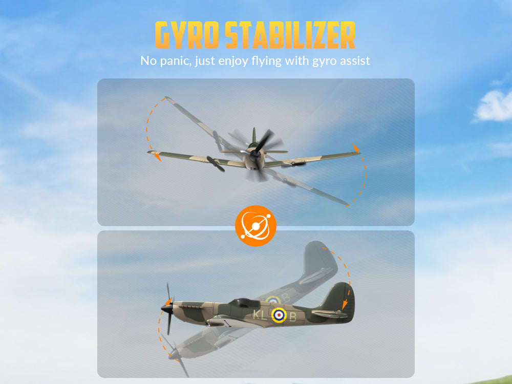 VOLANTEXRC 76205 スピットファイア RC 飛行機 RTF - 400mm 3CH WWII ウォーバード XPilot ジャイロ スタビライザー付き