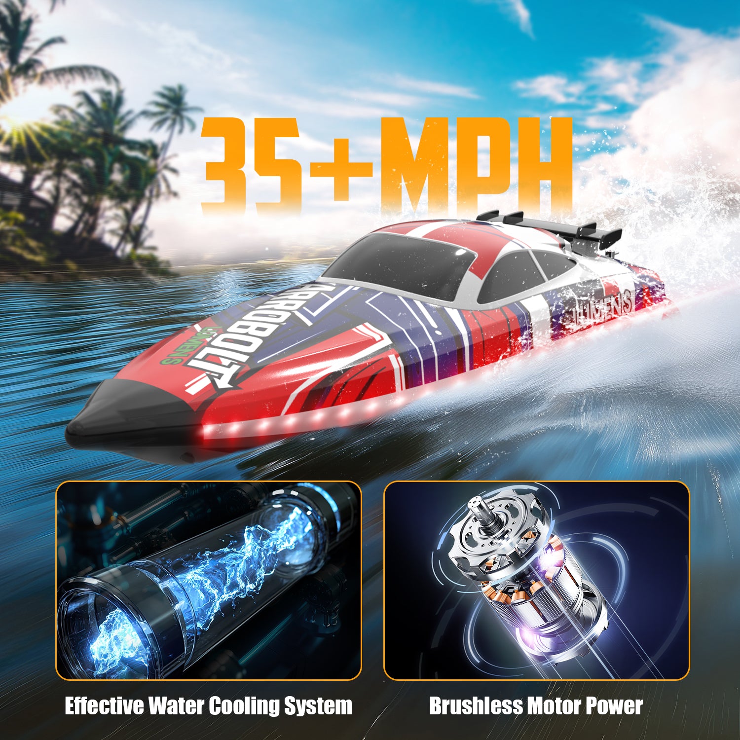 VOLANTEXRC Arrobolt Lumen S Brushless 35+MPH Fast RC Boat for Lakes RED (79706)-EXHOBBY LIMITED.