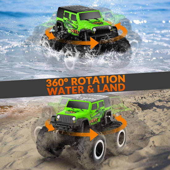 Amphibious Remote Control Car All Terrain Off-Road Waterproof RC Monster Truck for Kids (Green)-EXHOBBY LIMITED.