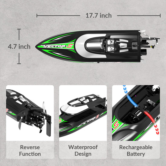 VOLANTEXRC Vector S High-Speed RC Boat with Self-Righting & Reverse Function for Pool & Lake (797-4 Brushless).