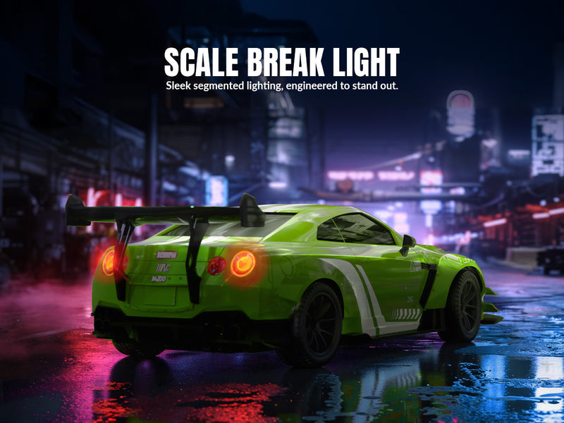 Racent 1:20 RCドリフトカー4WD、LEDライト、2つのバッテリー、デュアルモーターグリーン