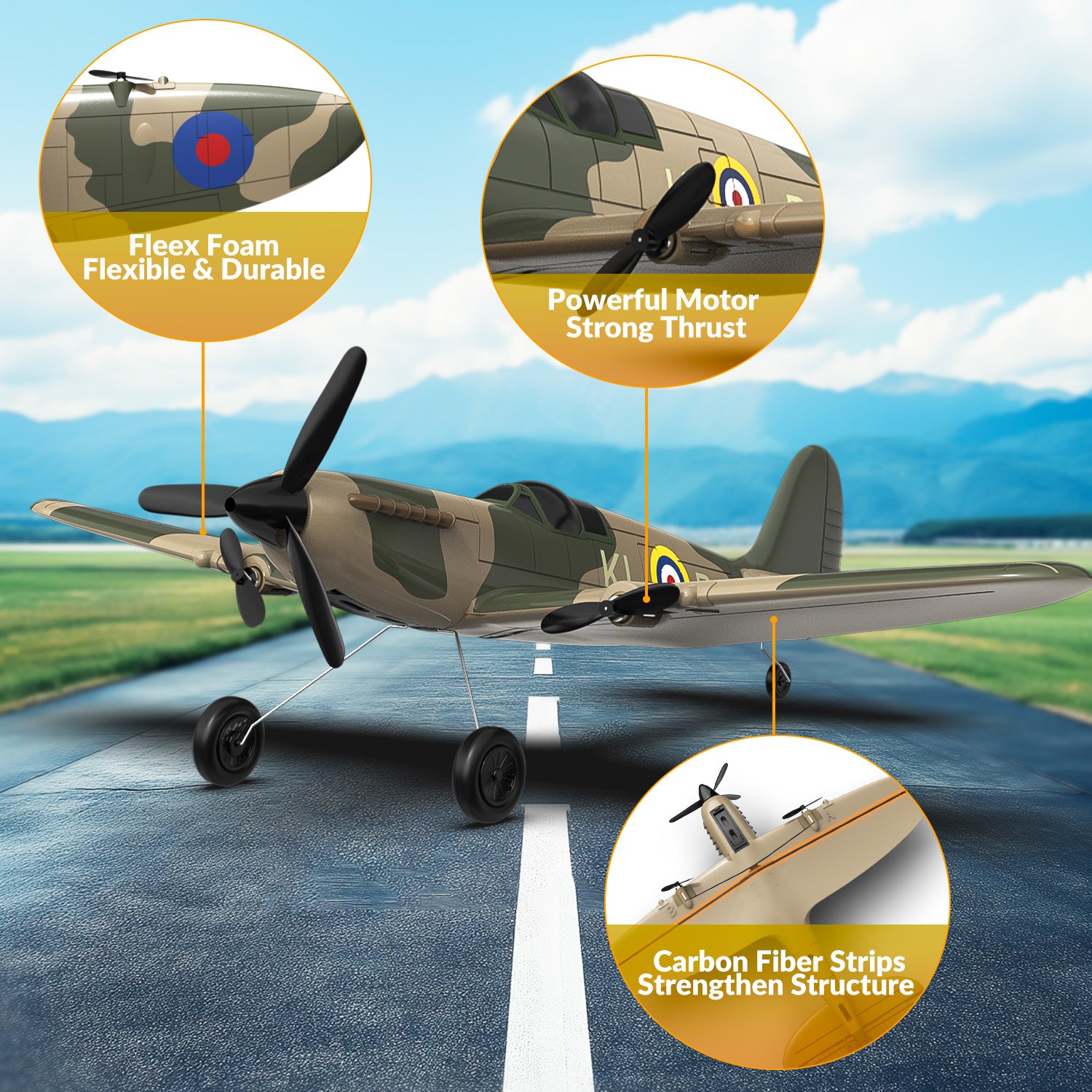 RC Plane 3 Channel  Fighter Spitfire with 6-axis Gyro, 2.4GHz 76205 RTF-EXHOBBY LIMITED.