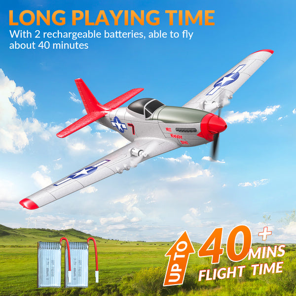 VOLANTEXRC P-51D Mustang 4-Chビギナー飛行機（Xpilotスタビライザー付き）-ワンキー曲技飛行（761-5）RTF