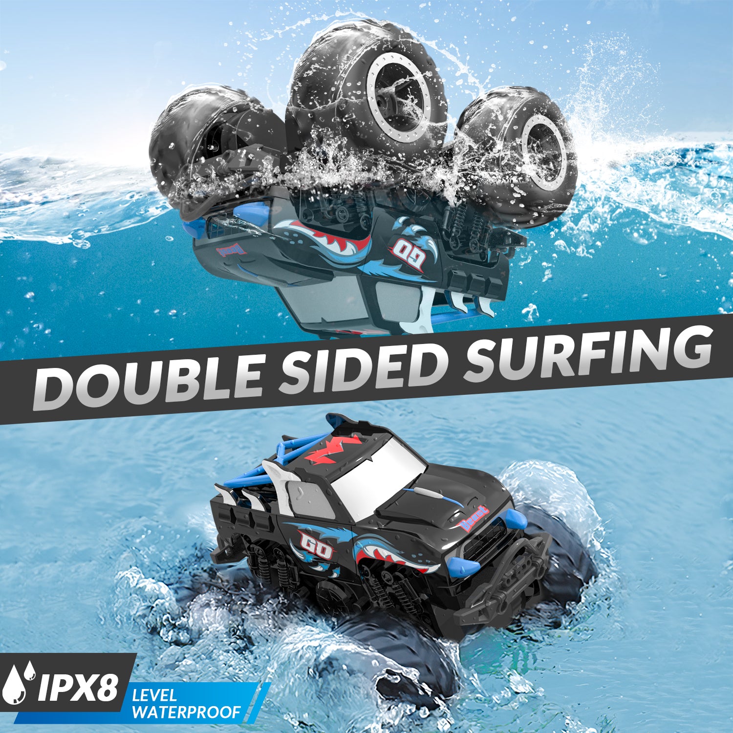 STEMTRON Amphibious Remote Control Car 1:20 All Terrain Off-Road Waterproof RC Monster Truck(Blue）-EXHOBBY LIMITED.