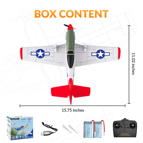 VOLANTEXRC P-51D Mustang 4-Chビギナー飛行機（Xpilotスタビライザー付き）-ワンキー曲技飛行（761-5）RTF