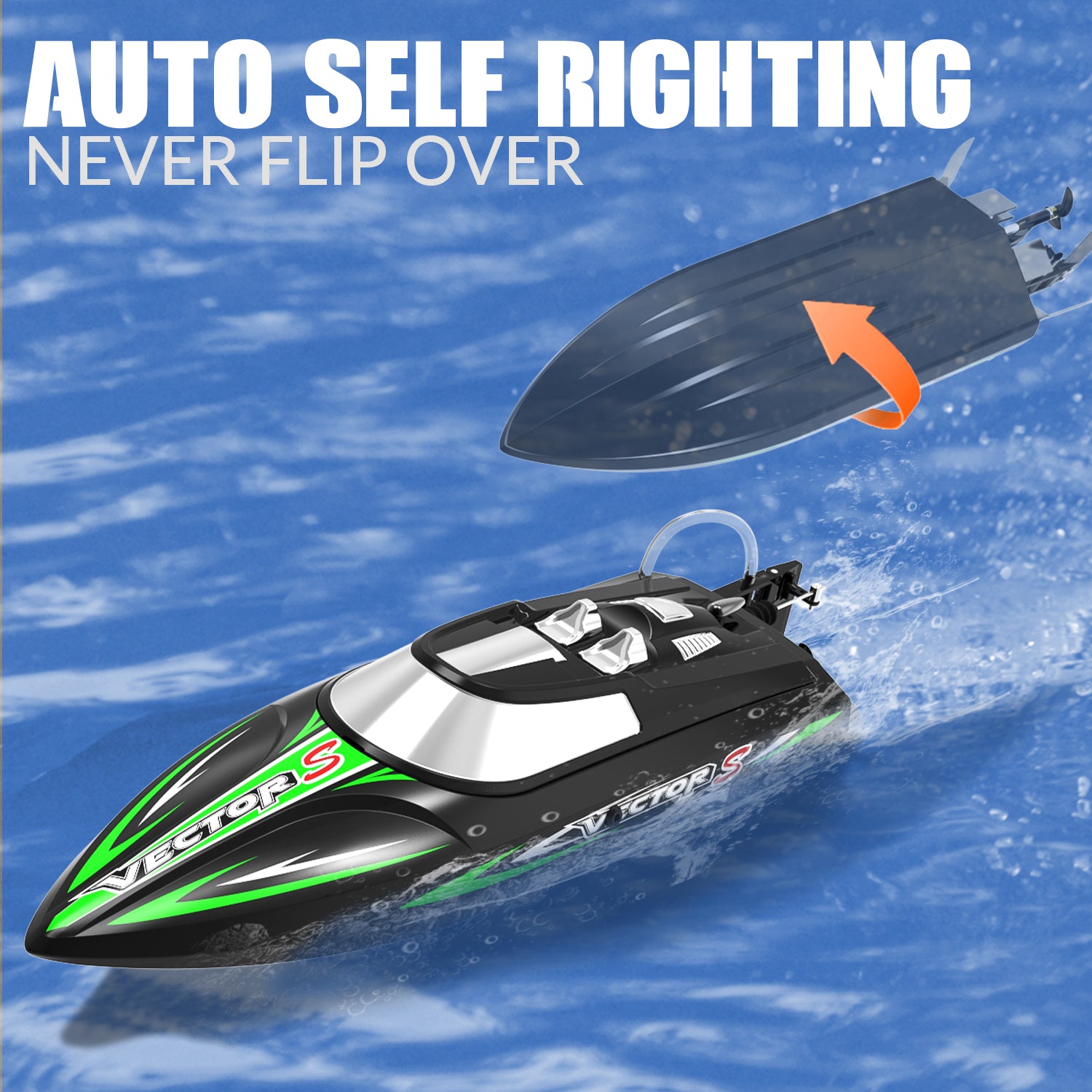 VOLANTEXRC Vector S High-Speed RC Boat with Self-Righting & Reverse Function for Pool & Lake (797-4 Brushless).