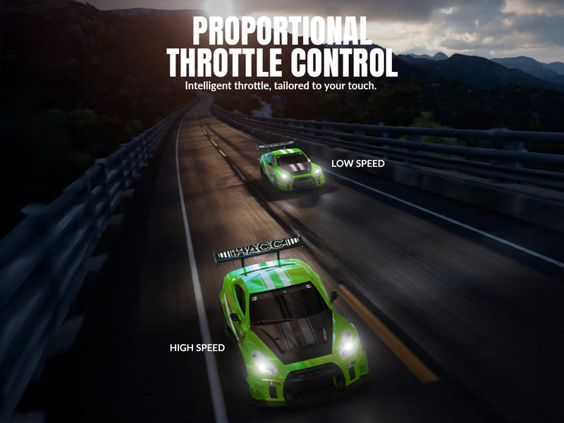 Racent 1:20 RCドリフトカー4WD、LEDライト、2つのバッテリー、デュアルモーターグリーン