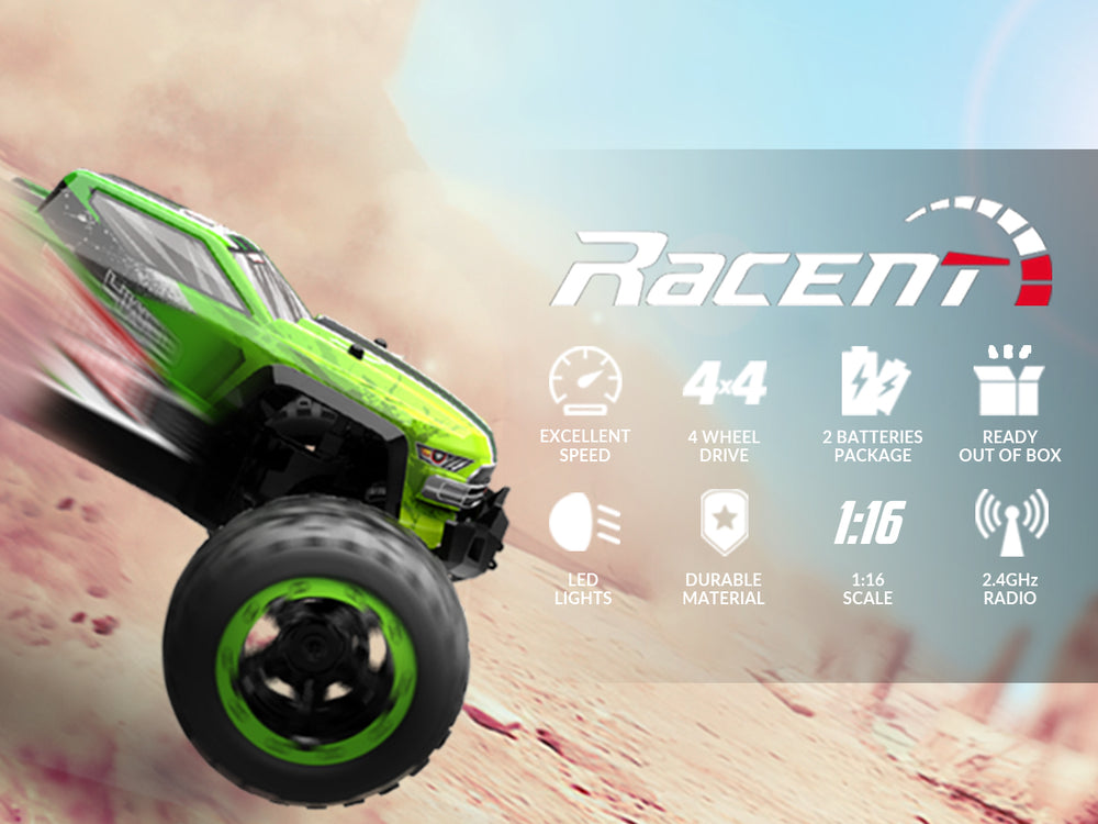 VOLANTEXRCリモートコントロールカー4WDオフロードRCモンスタートラック1:16スケール30MPH高速オールテレーンRC車両（子供または大人用）（785-5）（緑）