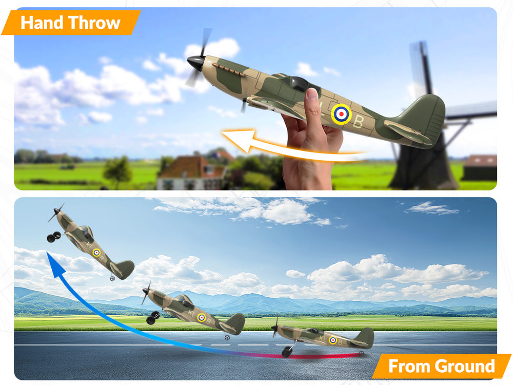 VOLANTEXRC 76205 スピットファイア RC 飛行機 RTF - 400mm 3CH WWII ウォーバード XPilot ジャイロ スタビライザー付き