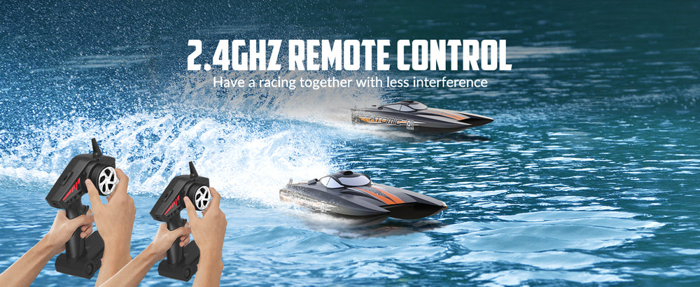 AtomicX 40mph高速ボートとABSユニボディブロープラスチックハル（792-6）RTRブラック