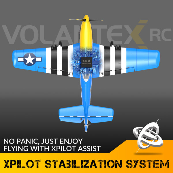 VOLANTEXRC P-51D Mustang 4-Chビギナー飛行機（Xpilotスタビライザー付き）-ワンキー曲技飛行（761-5）RTF