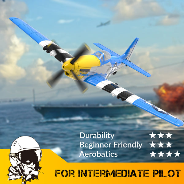 VOLANTEXRC P-51D Mustang 4-Chビギナー飛行機（Xpilotスタビライザー付き）-ワンキー曲技飛行（761-5）RTF