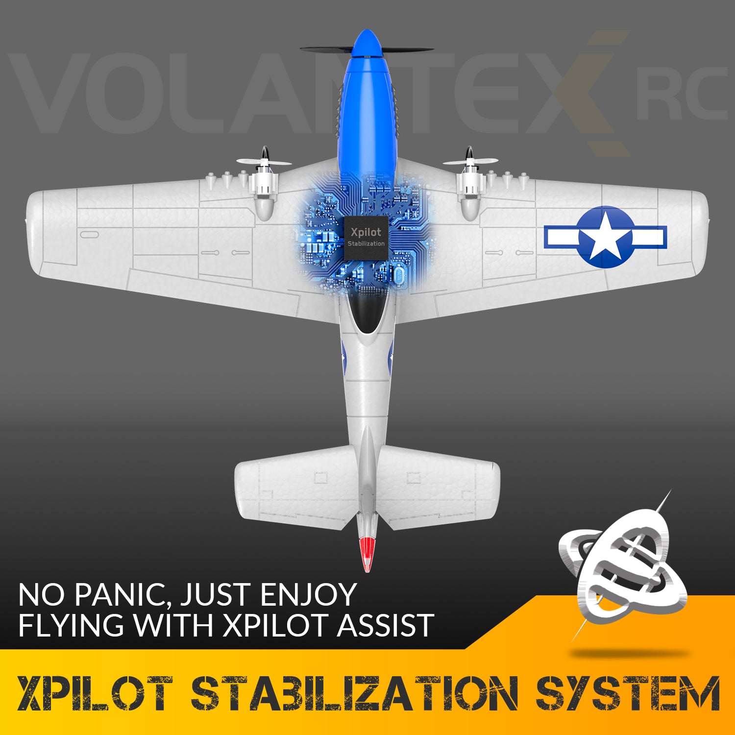 VOLANTEXRC P-51D Mustang 4-Chビギナー飛行機（Xpilotスタビライザー付き）-ワンキー曲技飛行（761-5）RTF
