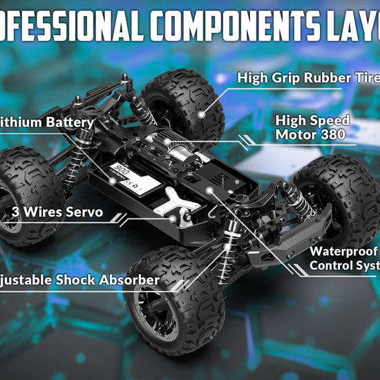 Racent Remote Control Car 4WD Off-Road RC Monster Truck 1:16 Scale 30MPH High Speed All Terrain RC Vehicle for Kids or Adults (785-5) (Blue).